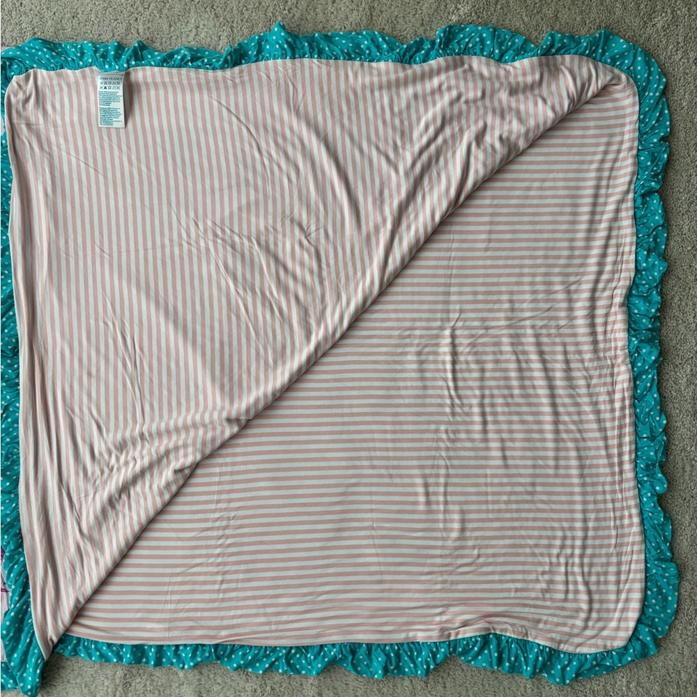 Posh Peanut “Gemma” Luxe Patoo Blanket with Teal Polka Dot Trim - Picture 7 of 10